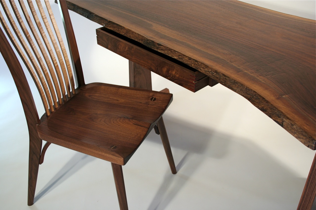 Forest Muse” walnut desk and chair detail